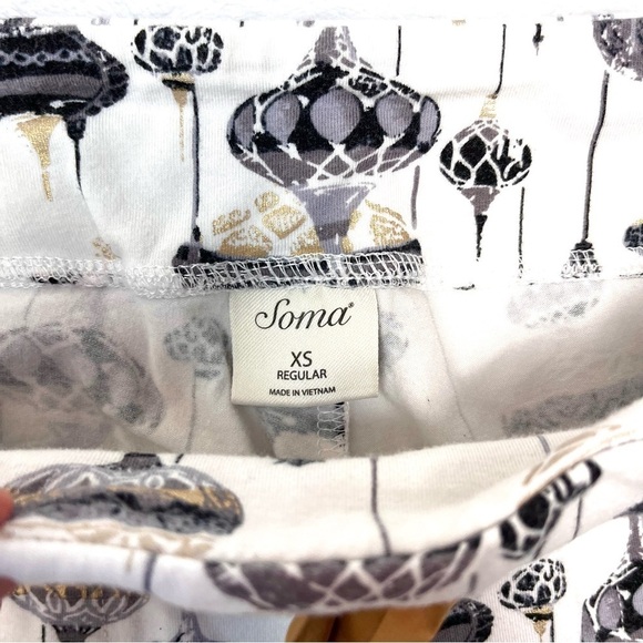 Soma Holiday Ornament PJ Set Sz XS Metallic Gold Trim Button Top & Pull on Pants - Picture 11 of 16